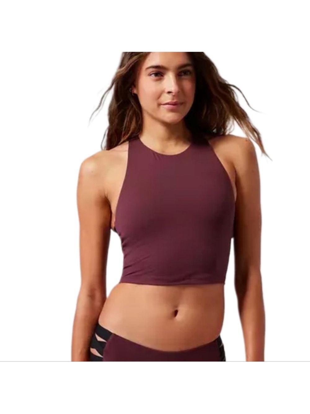 Athleta High Neck Crop Swim Top - Plum
